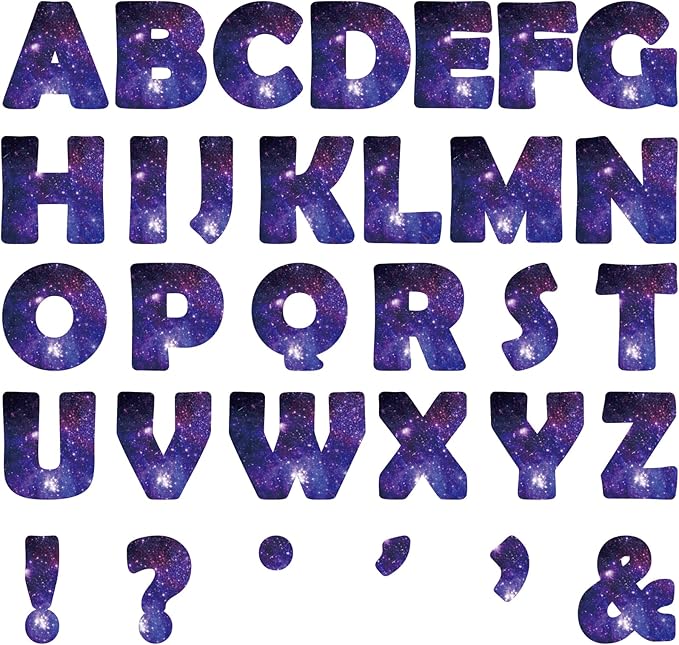 Qyeahkj 150 PCS Large 6" Font Bulletin Board Letters Outer Space Themed Punctuation Cutouts Combo Set Galaxy Letters Decoration Classroom Starry Sky Alphabet Poster for Home School Wall Display Decor
