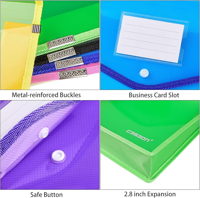 7 Pack B4 Plastic File Folders Waterproof Transparent Expandable File Folder - Purple&Pink&Yellow&Green&White&Blue&Black