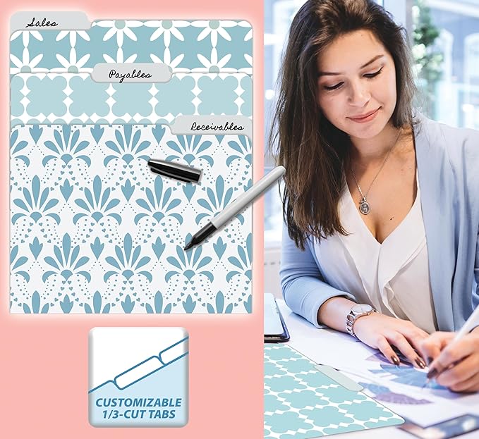 Better Office Products Decorative File Folders, 18 Pack, 9 Soft Floral Designs + 9 Matching Solid Colors, Heavyweight, Letter Size (9.5" x 11.5") with 1/3 Cut Tab, Laminated, Fashion Folders