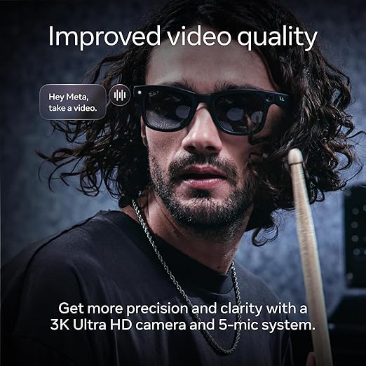 Ray-Ban Meta (Gen 2), Wayfarer Large, Matte Black | Smart AI Glasses for Men, Women — 2x Battery Life — 3K HD Resolution — 12 MP Ultra-Wide Camera, Audio, Video — Clear Lenses — Wearable Technology