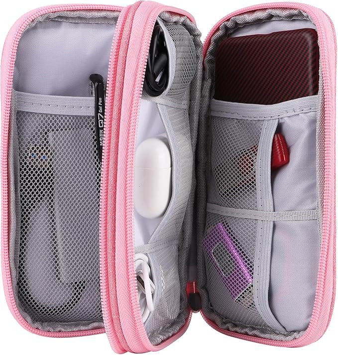 JIAKAI Travel Cable Organizer,Electronics Accessories Organizer Bag,for Charger, Phone, memory card,Travel Gadget Bag-Pink