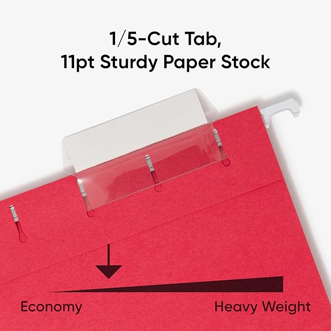 Smead Standard Hanging File Folders, 25 Count, Assorted Primaries, 1/5-Cut Adjustable Tabs, Letter Size (64059)