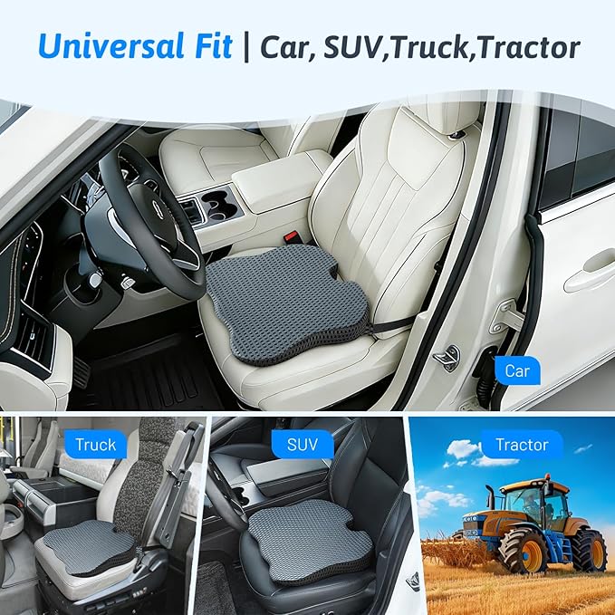 Wedge Car Seat Cushion for Better Visibility & Sciatica Pain Relief - High Density Memory Foam, Non-Slip Ergonomic Car Seat Cushion for Driving, Universal Fit for Car, SUV,Truck & Tractor