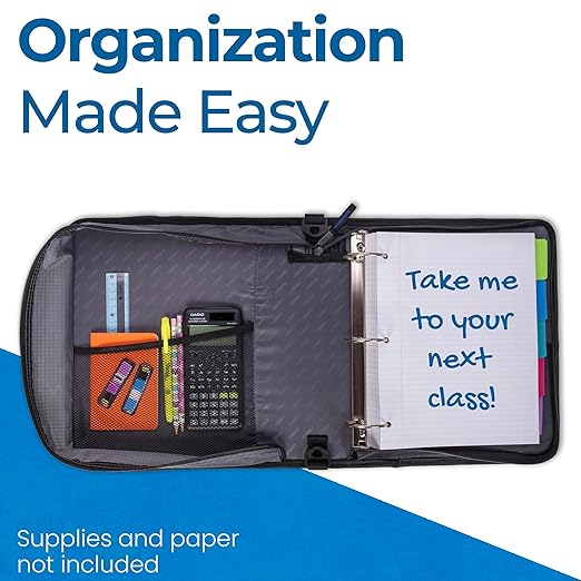 Case-it The Universal Zipper Binder - 2 Inch O-Rings Padded Pocket That Holds up to 13 Laptop/Tablet Multiple Pockets 400 Page Capacity Comes with Shoulder Strap Midnight Blue LT-007 (Pack of 6)