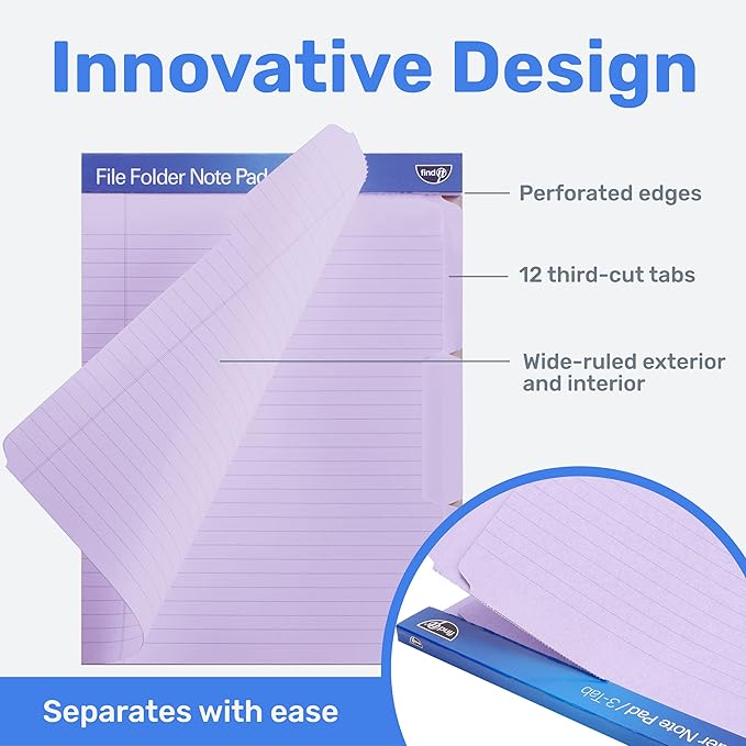 Find It File Folder Notepad - Pack of 12-9.5 x 12.5 Inch Notebook Organizer Folders for Filing, Document, and Clipboard Organization - Lavender