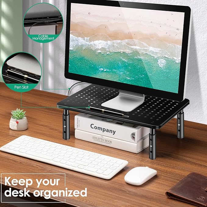 Monitor Stand Risers for 2 Monitors, 3 Height Adjustable Monitor Stand with Pen Holder, Dual Monitor Riser Laptop Riser for Office, Home, School Supplies, 2 Pack, Black