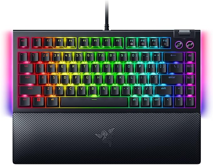 Razer BlackWidow V4 75% Mechanical Gaming Keyboard: Hot-Swappable Design - Compact & Durable - Orange Tactile Switches - Chroma RGB - MF Roller & Media Keys - Comfortable Wrist Rest - Black (Renewed)