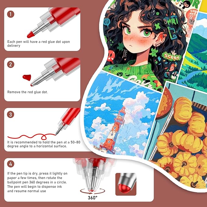 DICEKOO Acrylic Paint Markers, 72 Colors Acrylic Gel Pens, Ballpoint Pens Extra Fine Tip 1.0 mm, Non-Bleed Ink, Odorless, Quick-Drying, Smoothly for Detail Work, Writing, Doodling, Note taking