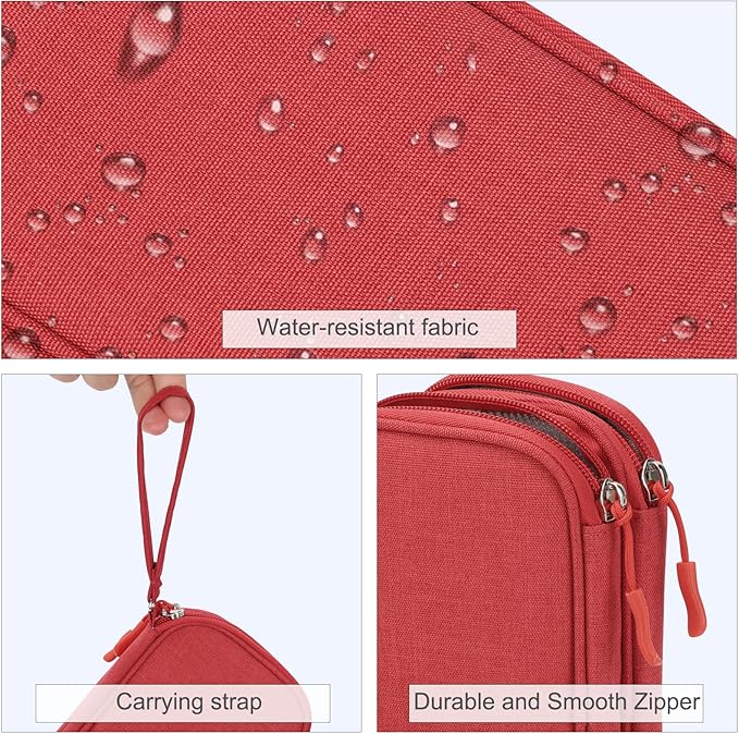 FYY Travel Cable Organizer Pouch Electronic Accessories Carry Case Portable Waterproof Double Layers All-in-One Storage Bag for Cord, Charger, Phone, Earphone Red