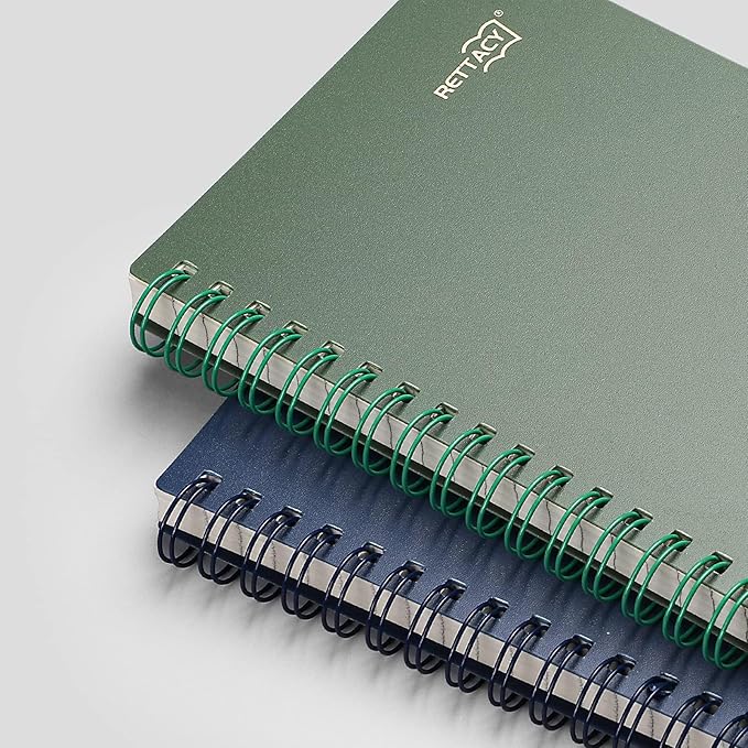 RETTACY Pocket Journal Notebook, 160 Lined Pages, A6 Mini Small Size (4.5" × 5.7"), for Work, Journaling, Writing, 100 GSM Thick Paper, Spiral-bound, Flexible Plastic Cover (Dark Green)