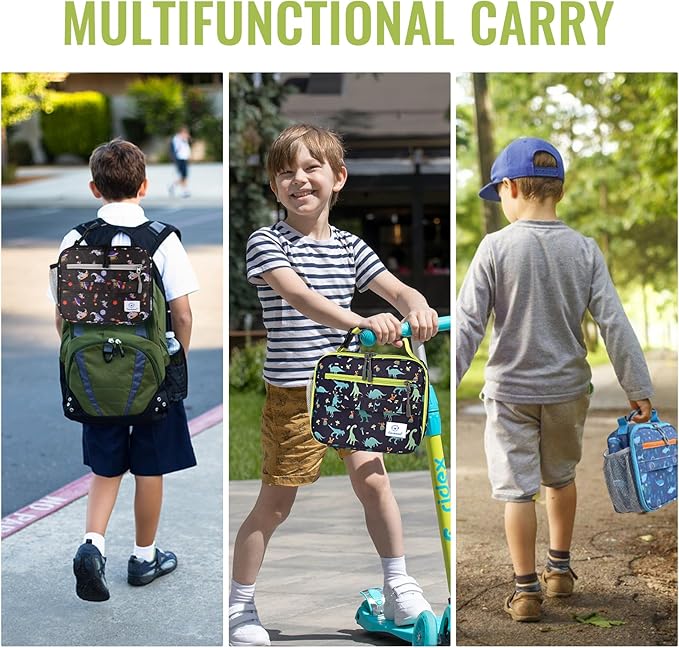 Genteen Lunch Box Kids, Prints Insulated Lunch Bag Kids Boys Girls,Soft Bag Mini Cooler Back to School Thermal Meal Tote Kit Lunch Box for School,Work,Outdoor - Dinosaur