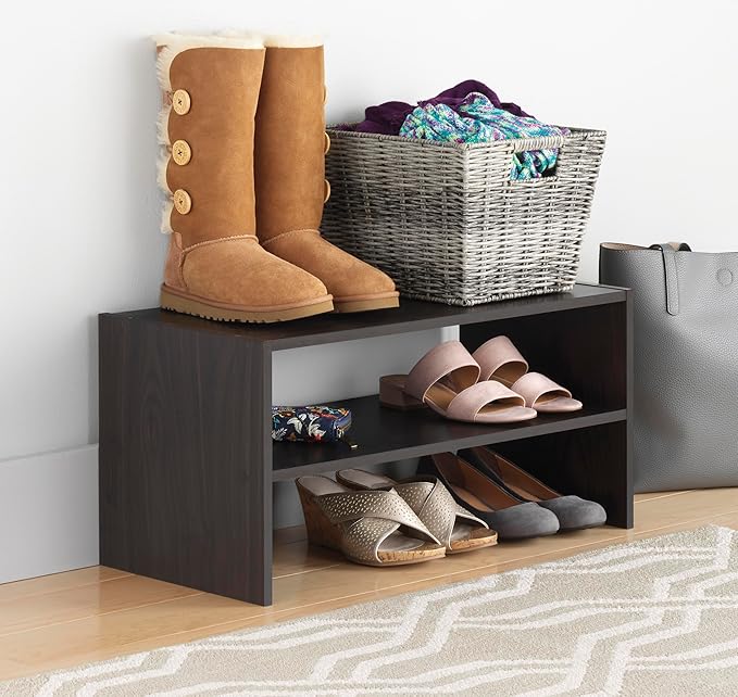 Whitmor Wood Stackable 2-Shelf Shoe Rack, 24 INCH, Espresso