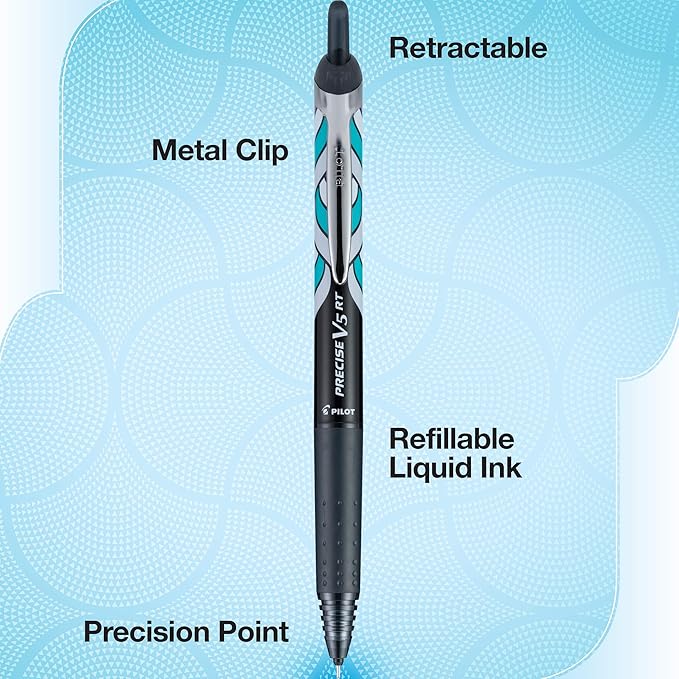 Pilot Precise V5 RT Refillable & Retractable Rolling Ball Pens, Extra Fine Point Pens, 0.5 mm, Assorted, Pack of 5 - Ideal for School, Journaling & Office Writing