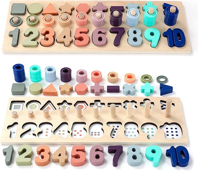Toddler Montessori Toys Teaches Number, Counting, Math, Stacking Fun Preschool Learning Activates for Boy and Girl | Year Old Boy Gifts and Beyond! (Macaron)