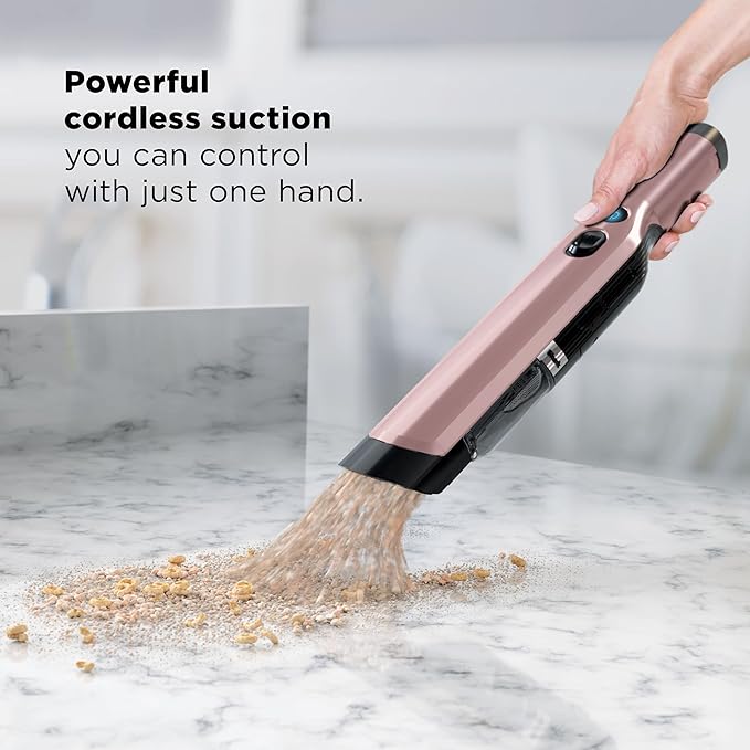 Shark WANDVAC Cordless Hand Vac, Lightweight, Portable at 1.4 lbs., Powerful Suction, Charging Dock, One-Touch Empty for Car & Home, Multi-Surface Pet Tool & Duster Crevice Tool, Rose Gold, WV201RGBRN