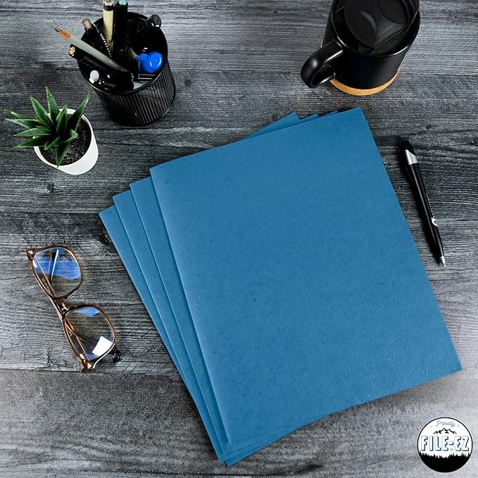 FILE-EZ Two-Pocket Folders, Light Blue, 25-Pack, Textured Paper, Letter Size (EZ-32520)