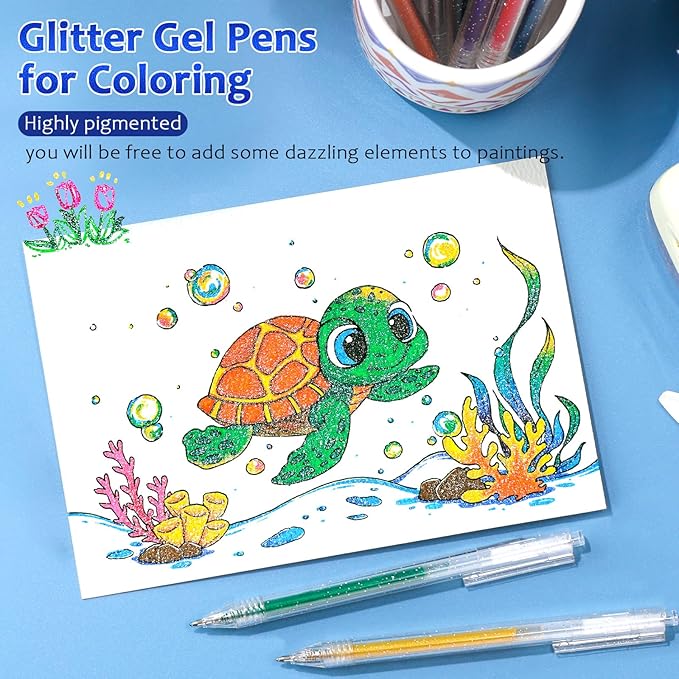 LET'S RESIN PAINT Glitter Gel Pens,44 Metallic Sparkly Colors Glitter Pens，Quick-Drying Gel Ink Pen,Retractable Colored Gel Pen for Adult Coloring Books，Valentine’s Day Gifts,Easter Basket Stuffers