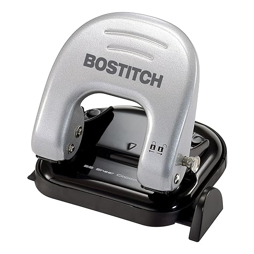 Bostitch Office EZ Squeeze Reduced Effort 2-Hole Punch, 2 Sheets, Locking Handle, Silver (231)