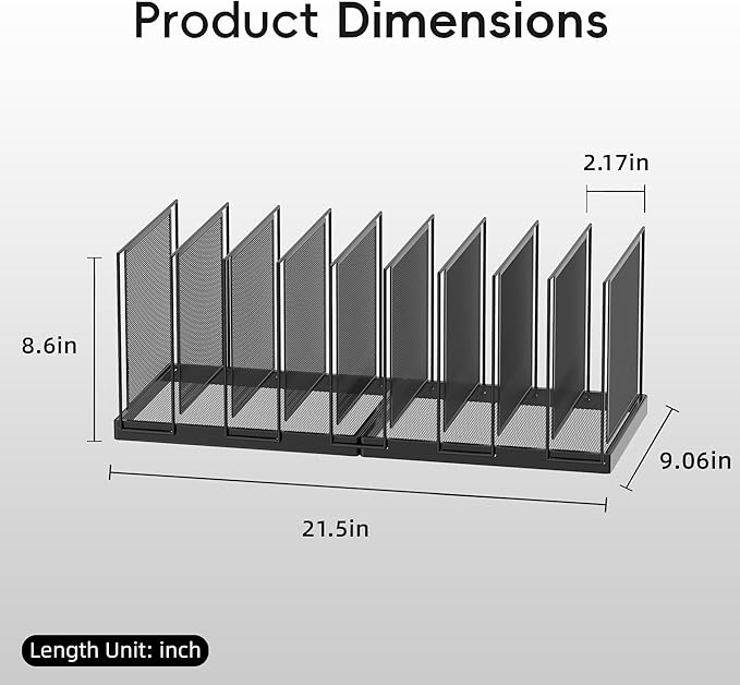 9-Section Desk File Organizer, Vertical File Holder, Mesh Desktop File Folder Metal File Binder Organizer Stand for Office Home Classroom, Black