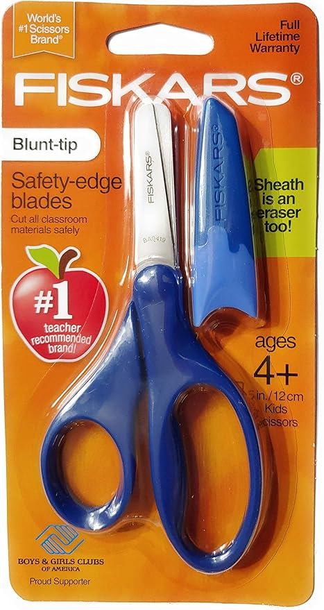 Fiskars Scissors Blunt-tip Safety-Edge Blades w/ Sheath (Navy Blue)