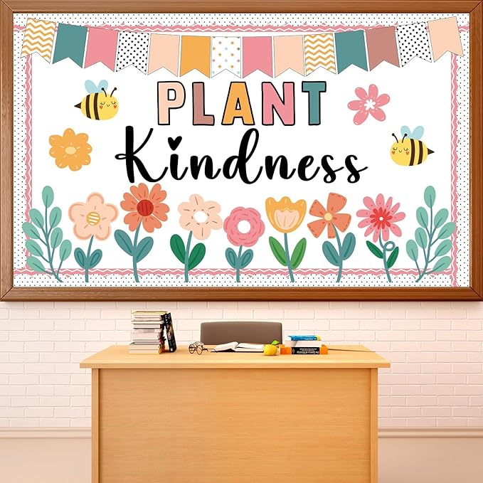Spring Floral Bulletin Board Classroom Decorations Plant Kindness Cutouts Positive Inspirational Colorful Flower Bulletin Board for School Office Home Nursery Chalkboard Door Wall Decor