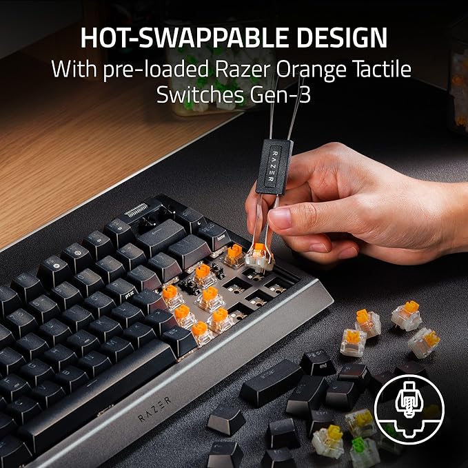 Razer BlackWidow V4 75% Mechanical Gaming Keyboard: Hot-Swappable Design - Compact & Durable - Orange Tactile Switches - Chroma RGB - MF Roller & Media Keys - Comfortable Wrist Rest - Black (Renewed)