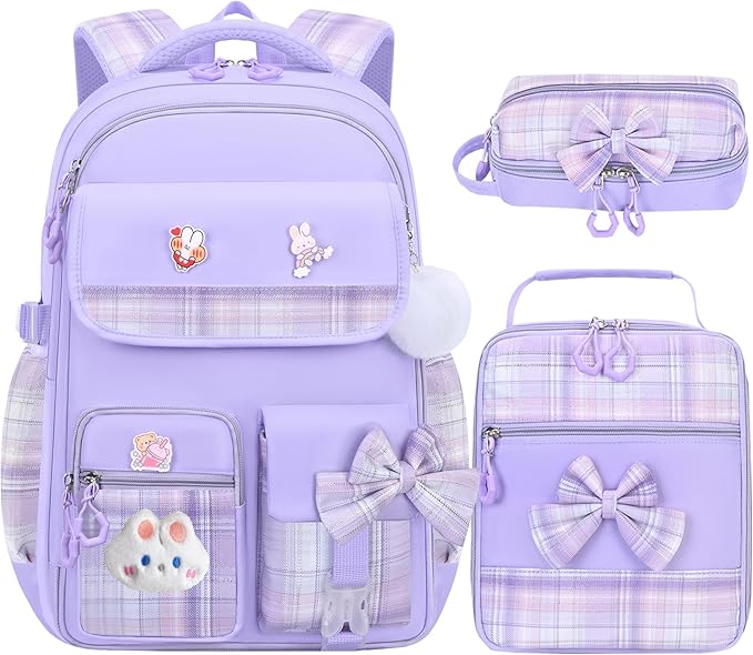 Girls Backpack,Kids School Backpack With Lunch Box Pencil Case Set,Cute Childrens Schoolbag For Girls
