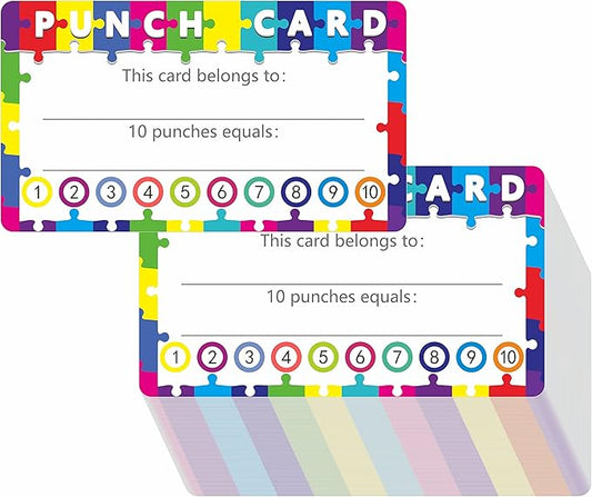 102 PCS Punch Cards, Incentive Reward Card Student Awards Loyalty Cards for Business, Classroom, Kids Behavior, Students, Teachers, 3.5” x 2”