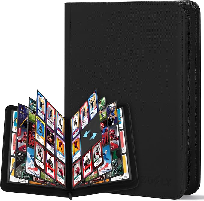 Trading Card Binder 9 Pocket, Zofly Zipper Card Collection Binder Album, Sturdy 540 Side-Loading Card Folder Holder for MTG, TCG, Sports Cards, Game Cards, Black