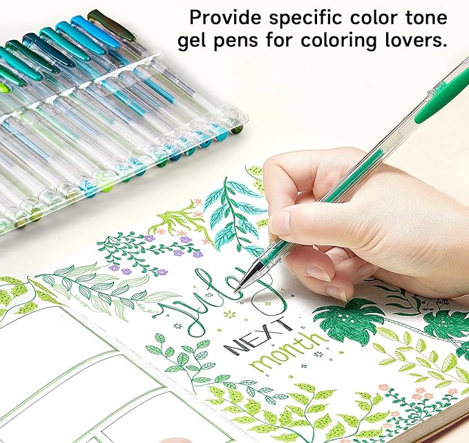 Shuttle Art 60 Pack Green Tone Gel Pens, 30 Green Tone Gel Pens with 30 Refills for Adults Coloring Books Journaling Drawing Nature, Landscapes, Animals Scenes