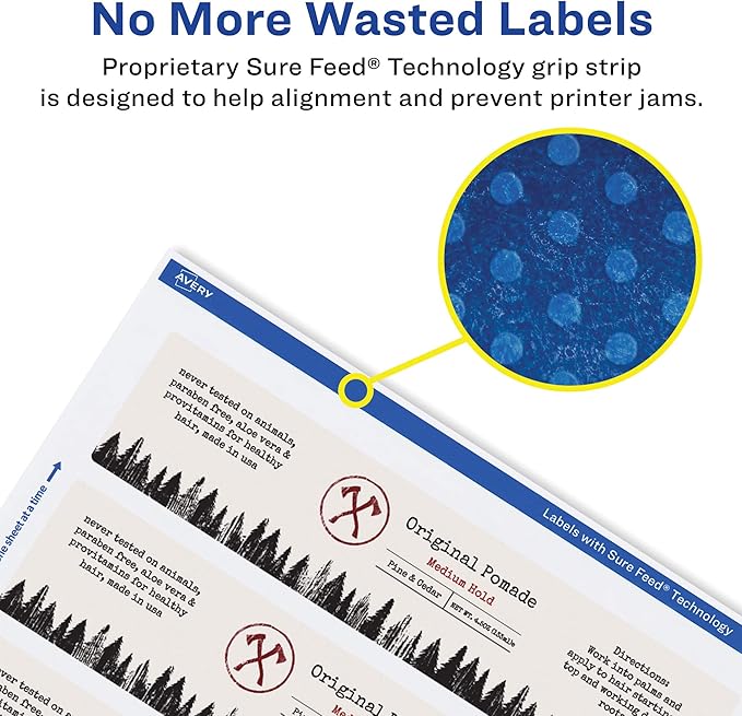Avery Glossy White Rectangle Labels, Sure Feed Technology, 3" x 7", 300 Glossy White Labels, Print-to-The-Edge, Permanent Adhesive, Laser/Inkjet Printable