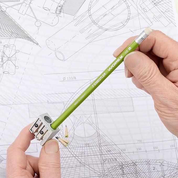 STAEDTLER Metal Double-Hole Pencil Sharpener - Precision 23° & 30° Angles for Standard & Colored Pencils - 3-Point Blade Design for Sharp Lines