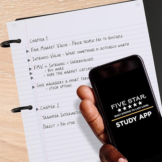 Five Star Flex Refillable Notebook + Study App, College Ruled Paper and 1-1/2 Inch TechLock Ring Binder with Pockets, Tabs and Dividers, 300 Sheet Capacity, White (29324AE2) (Pack of 6)