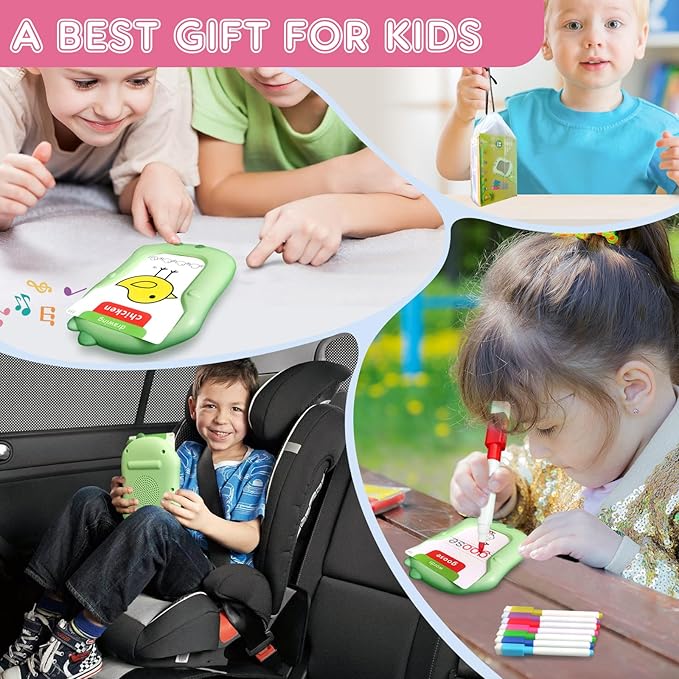 Reusable Writing & Drawing Talking Flash Cards for Toddlers168 Phonics Learning Cards with 8 Color Pens, Montessori Sensory Toys for Autism, Speech Therapy Preschool Education for Kids.