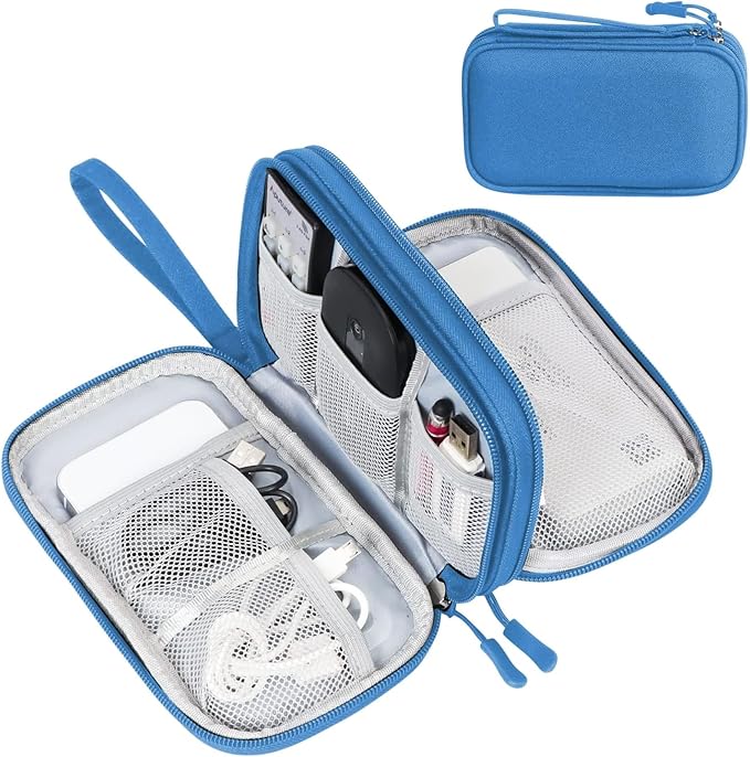 FYY Electronic Organizer, Travel Organizer Bag Pouch, Electronic Accessories Carry Case, Portable Waterproof Double Layers All-in-One Storage Bag for Cable, Cord, Charger, Phone, Earphone, Cyan