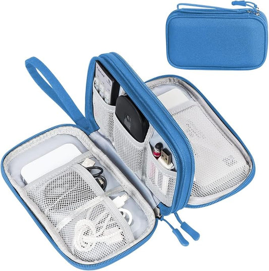 FYY Electronic Organizer, Travel Cable Organizer Bag Pouch Electronic Accessories Carry Case Portable Waterproof Double Layers Storage Bag for Cable, Cord, Charger, Phone, Earphone, Medium Size, Cyan