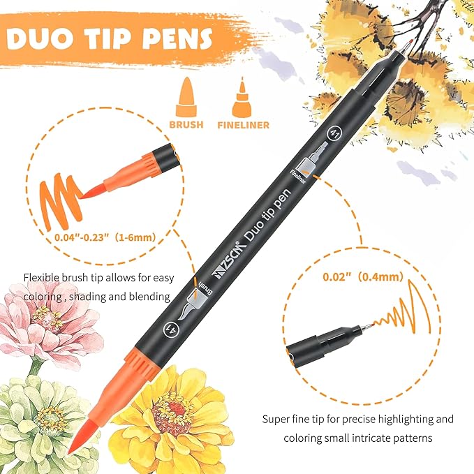 ZSCM 80 Colors Markers for Adult Coloring Books No Bleeding - Duo Tip Art Pens, Fine & Brush Coloring Marker for Adult Calligraphy, Illustration, Cards Drawing, Note taking Lettering, Journaling