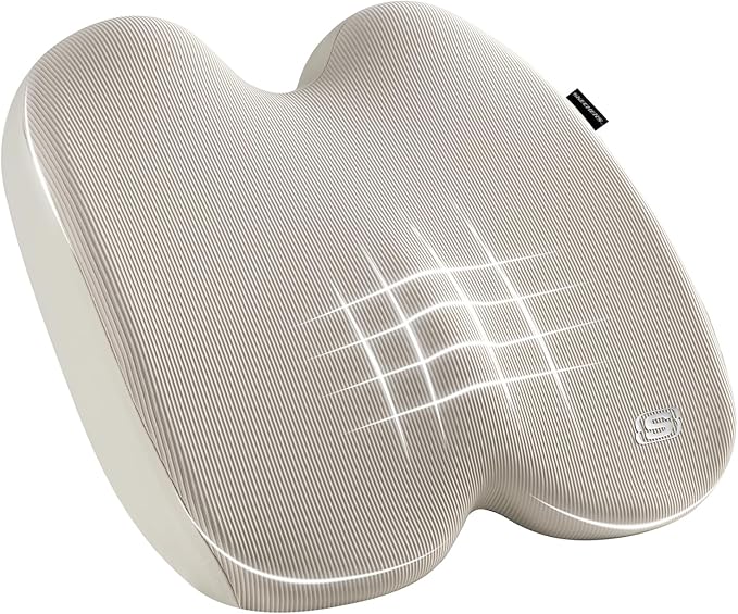 Skechers Seat Cushion, Ergonomic Memory Foam Cushion for Long Sitting Hours on Office & Home Chair, Car Seat Cushion for Sciatica, Coccyx Cushion,Beige