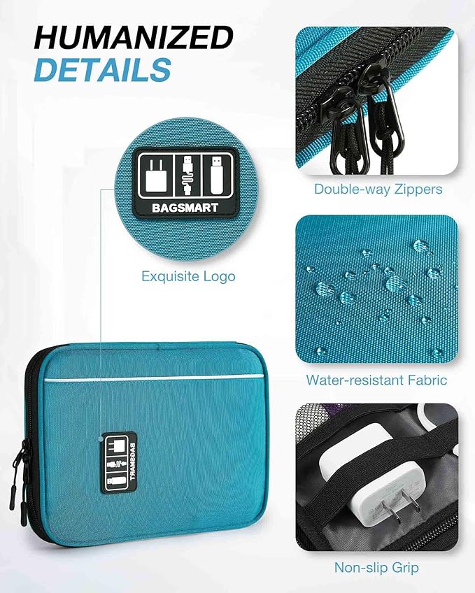 BAGSMART Large Electronics Organizer Travel Case, Travel Cable Organizer Bag for Travel Essentials, Travel Tech Organizer as Travel Accessories, Cord Organizer for Phone, Power Bank SD Card, Blue