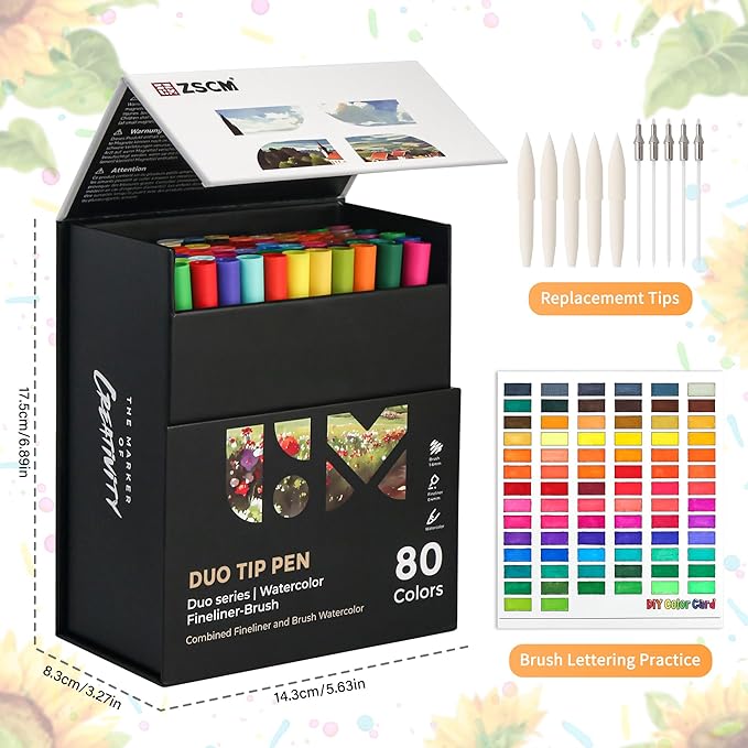 ZSCM 80 Colors Markers for Adult Coloring Books No Bleeding - Duo Tip Art Pens, Fine & Brush Coloring Marker for Adult Calligraphy, Illustration, Cards Drawing, Note taking Lettering, Journaling