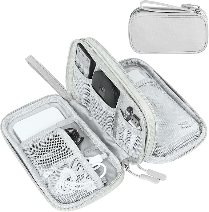 FYY Travel Cable Organizer Bag Pouch Electronic Accessories Carry Case Portable Waterproof Double Layers All-in-One Storage for Cord, Charger, Phone, Earphone Grey
