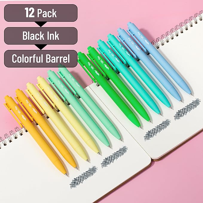 Mr. Pen- Retractable Gel Pens, 12 Pack, Black Ink, Fresh Color Barrels Gel Pens