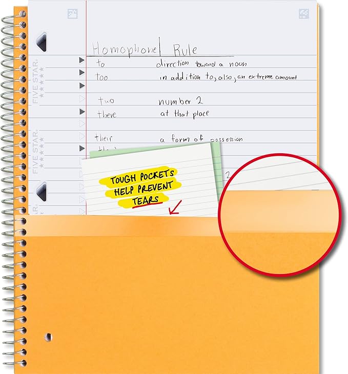 Five Star Spiral Notebook + Study App,5 Subject,Wide Ruled Paper,8" x 10-1/2",200 Sheets,Fights Ink Bleed,Water Resistant Cover,Black (72045),(Pack of 6)