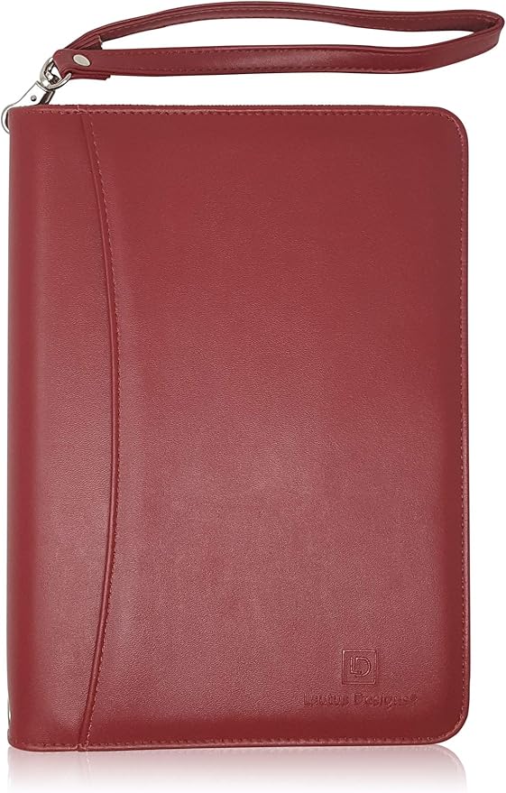 Zippered Portfolio Binder with Junior Legal 5x8 Notepad - Burgundy PU Faux Leather Business Padfolio Organizer Folder with 8 Inch Tablet Sleeve & Gift Box by Lautus Designs