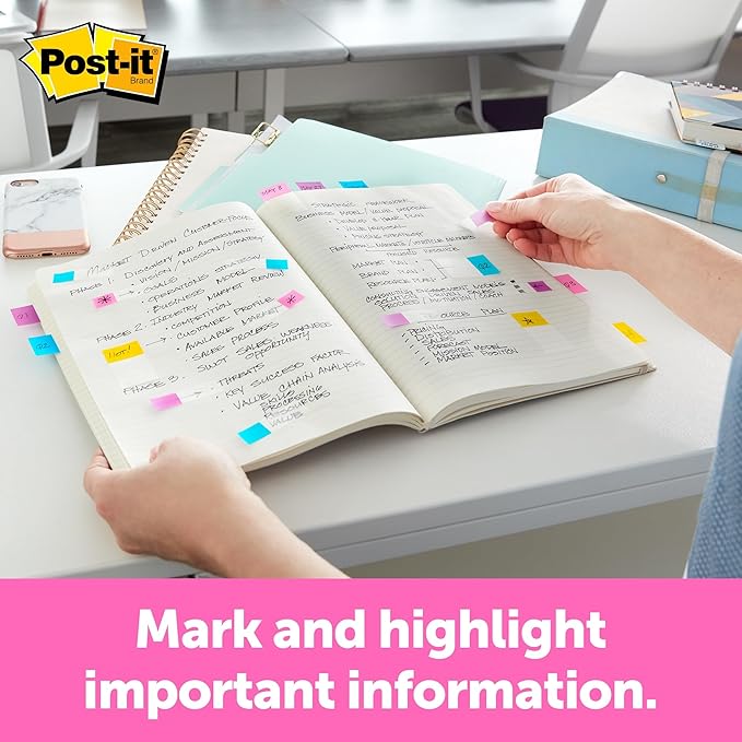 Post-it Flags 684-SHVA, 0.47in Wide, Asstd Colors - 12 Pack