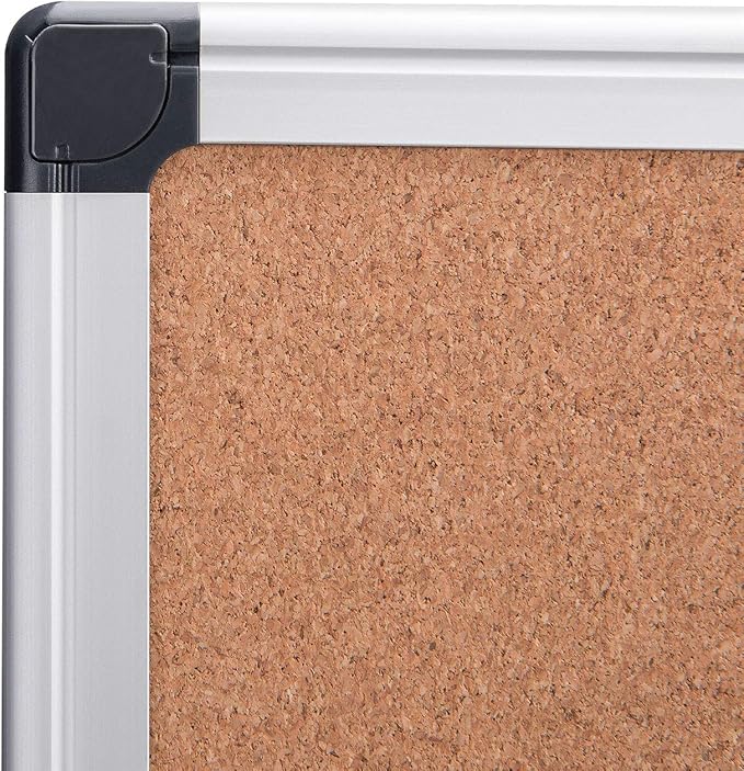 Amazon Basics Rectangular Bulletin Board, Cork Board for Wall, Vision Board for Classroom and Office, Aluminum Frame, 35" x 47", Brown