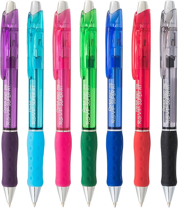 Pentel RSVP Super RT Ballpoint Pen, (0.7mm) Fine Line, Black Ink, 2-Pk - BX477BP2A (Pack of 2)
