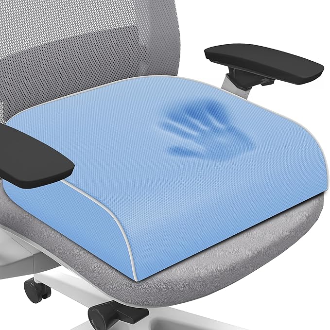 Seat Cushion for Tailbone Pain Relief, Office Chair Cushion, Memory Foam Large Chair Cushion with Non-Slip Cover for Soft Support at Office Chair, Car Seat, Airplane Light Blue/Large