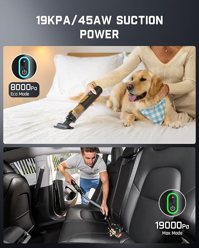 Fanttik Slim V8 APEX Car Vacuum, 4-in-1 Portable Mini Cordless Vacuum with 19000pa Suction Power, Type-C Charge, 2 Suction Modes, Handheld Vacuum for Small Jobs, Car, Office Desk, Keyboards (Black)