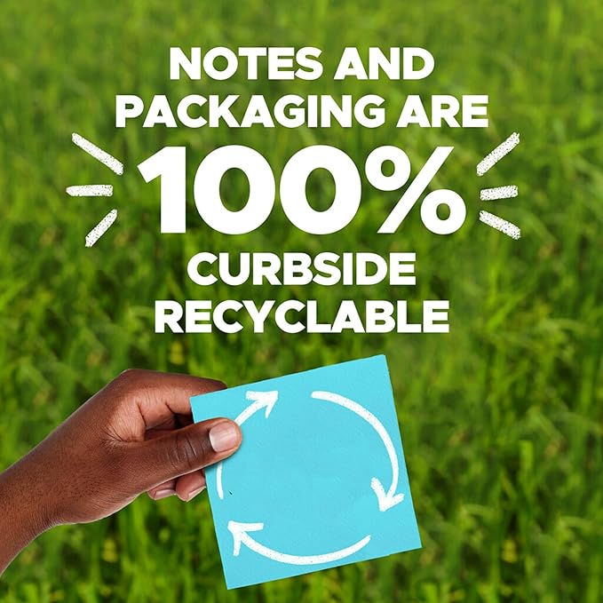 Post-it Super Sticky 100% Recycled Notes, 4 Sticky Note Pads, 4 x 6 in., 2X The Sticking Power, New Year Organization or Second Semester School Supplies, Canary Yellow
